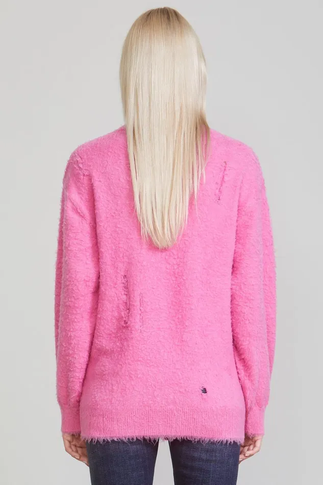 R13 Sweaters Women SHAGGY OVERSIZED DISTRESSED EDGE CARDIGAN 8211 PINK