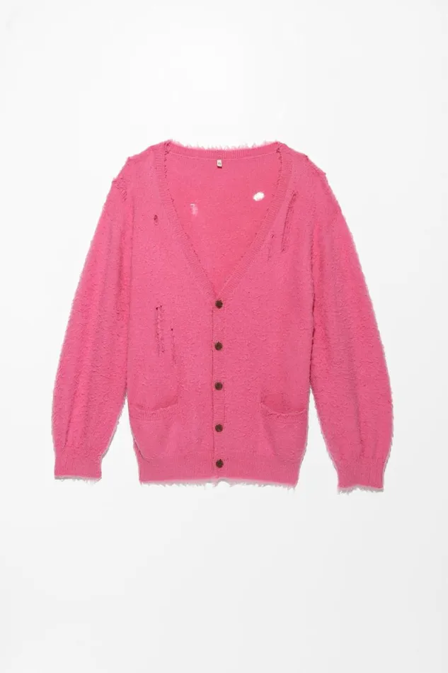 R13 Sweaters Women SHAGGY OVERSIZED DISTRESSED EDGE CARDIGAN 8211 PINK