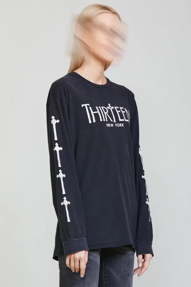 R13 TShirts Women R THIRTEEN GOTHIC LONG SLEEVE TEE 8211 BLACK