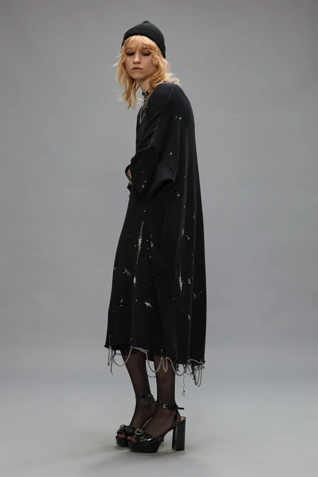 R13 Tops Women CHAIN EMBELLISHED SHIRTDRESS 8211 SPLATTERED BLACK