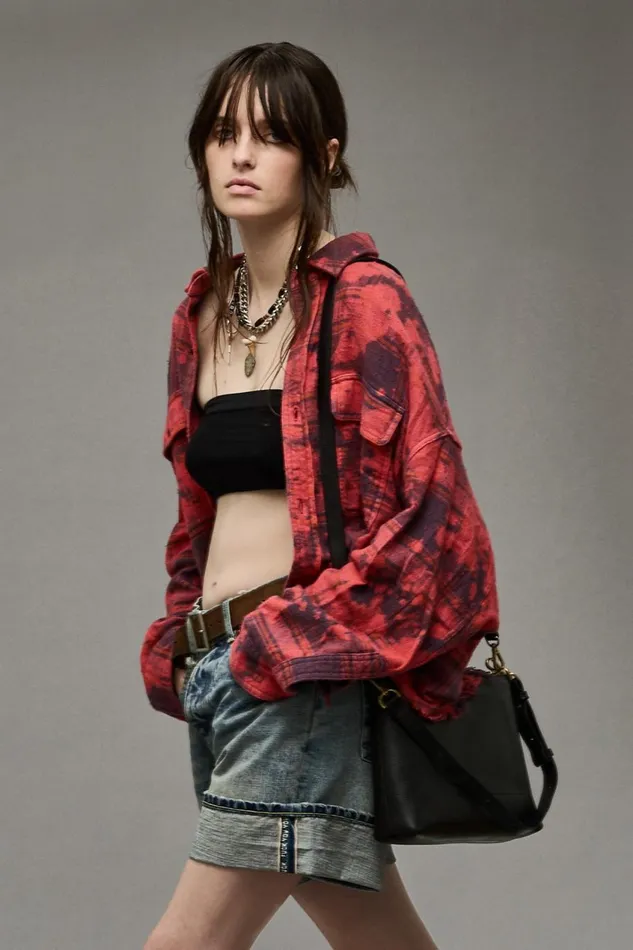 R13 Tops Women CROPPED WORKSHIRT 8211 DUSK RED PLAID