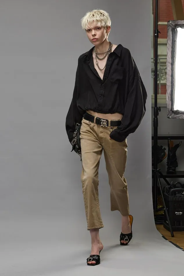 R13 Tops Women CROSSOVER BUBBLE SHIRT 8211 BLACK OVERDYE