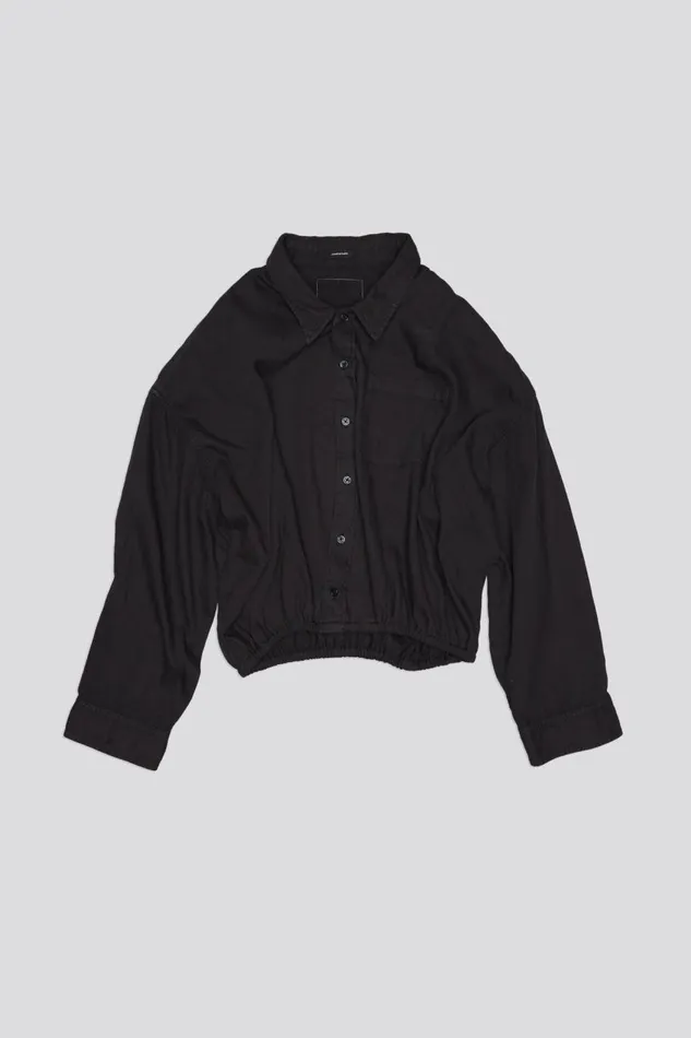 R13 Tops Women CROSSOVER BUBBLE SHIRT 8211 BLACK OVERDYE