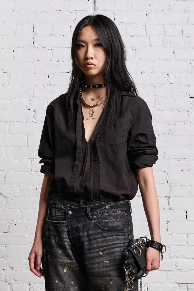 R13 Tops Women FOLDOUT SHIRT 8211 BLACK OVERDYE
