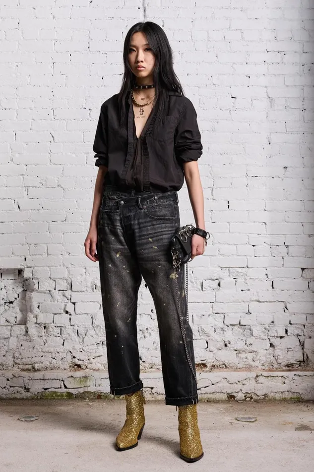 R13 Tops Women FOLDOUT SHIRT 8211 BLACK OVERDYE