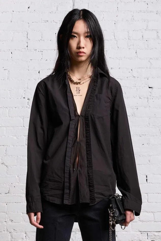 R13 Tops Women FOLDOUT SHIRT 8211 BLACK OVERDYE