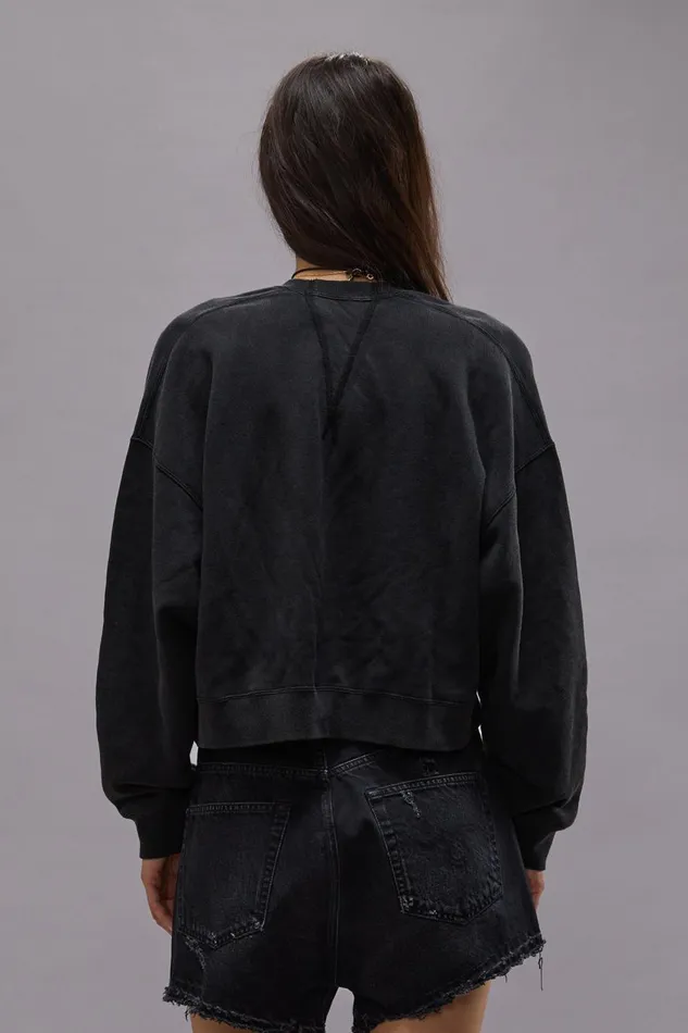 R13 Tops Women NEW YORK CROPPED CREWNECK WITH FRONT SLIT 8211 ACID BLACK