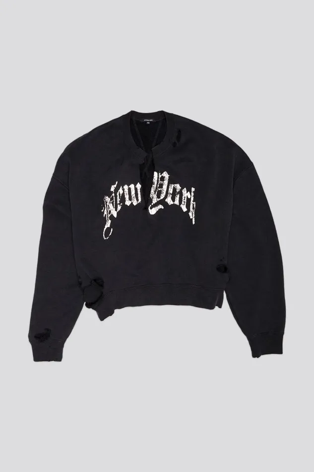 R13 Tops Women NEW YORK CROPPED CREWNECK WITH FRONT SLIT 8211 ACID BLACK
