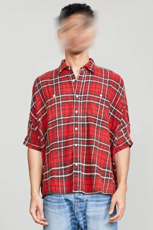 R13 Tops Women OVERSIZED BOXY SHIRT 8211 RED PLAID