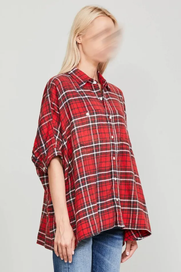 R13 Tops Women OVERSIZED BOXY SHIRT 8211 RED PLAID