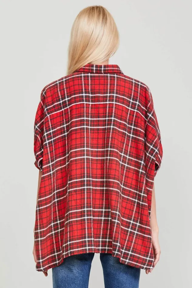 R13 Tops Women OVERSIZED BOXY SHIRT 8211 RED PLAID