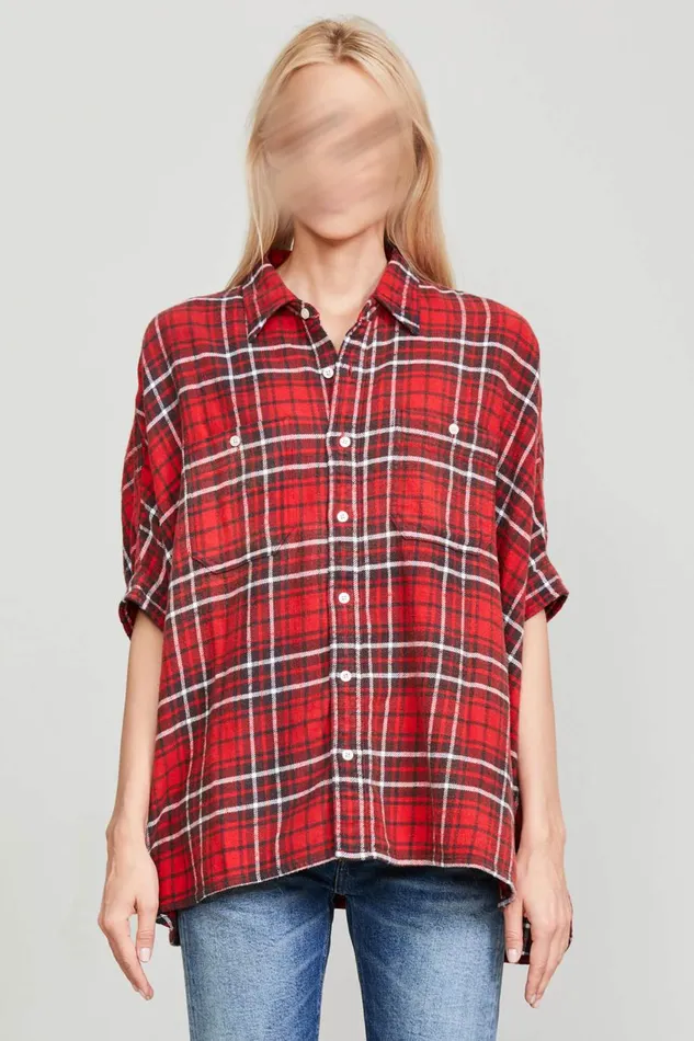 R13 Tops Women OVERSIZED BOXY SHIRT 8211 RED PLAID