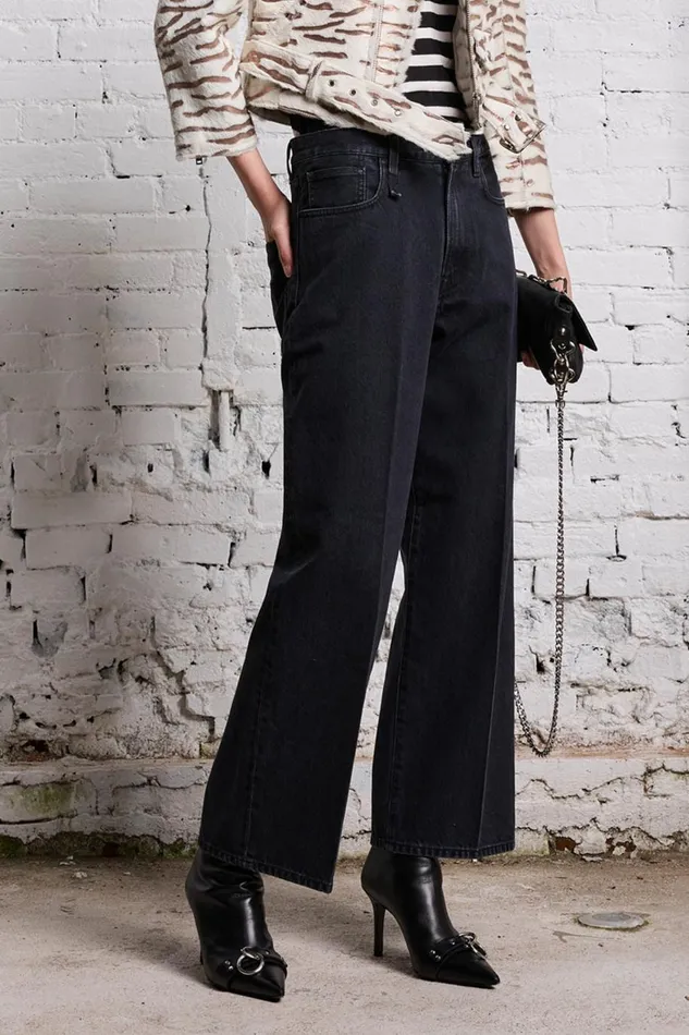 R13 Wide Leg Women ANKLED D039ARCY JEAN 8211 ONYX BLACK