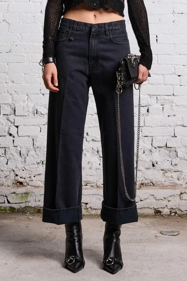R13 Wide Leg Women ANKLED D039ARCY JEAN 8211 ONYX BLACK