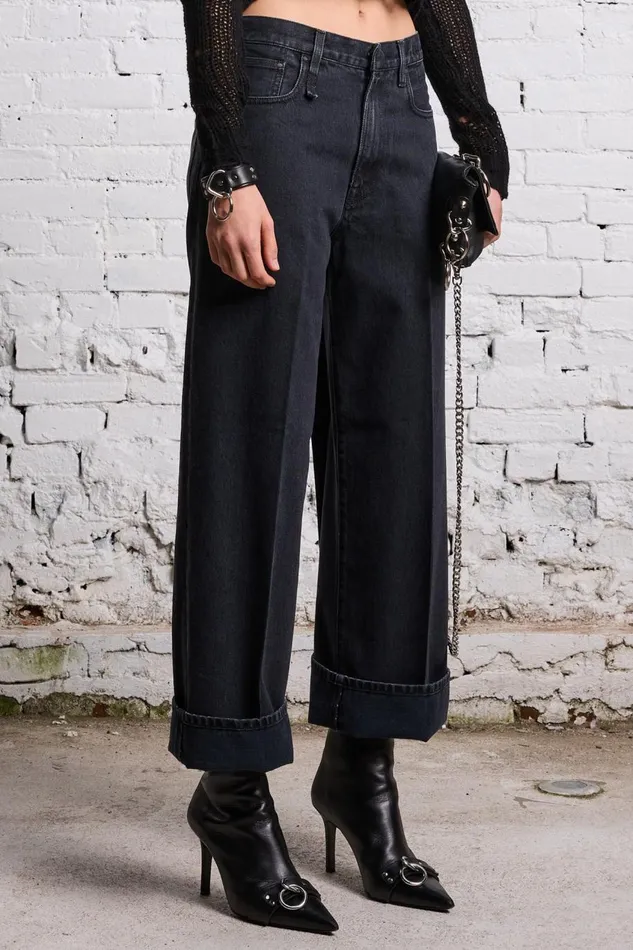 R13 Wide Leg Women ANKLED D039ARCY JEAN 8211 ONYX BLACK