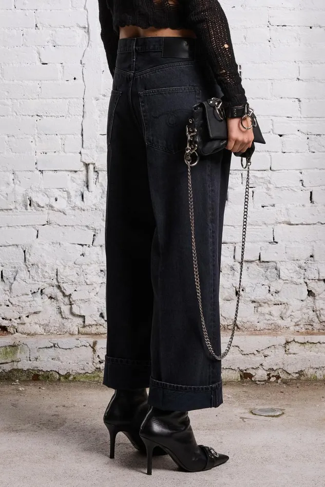 R13 Wide Leg Women ANKLED D039ARCY JEAN 8211 ONYX BLACK