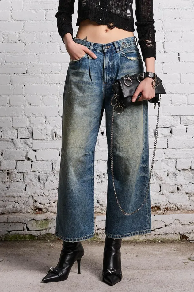 R13 Wide Leg Women CROPPED WIDE LEG JEAN 8211 CLINTON BLUE