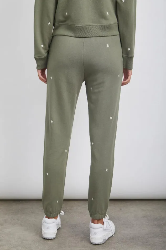 Rails Sleepwear and Lounge Women KINGSTON SWEATPANT Olive Embroidered Ivory Stars