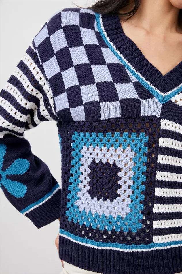 Rails Sweaters Women JONI SWEATER Blue Patchwork