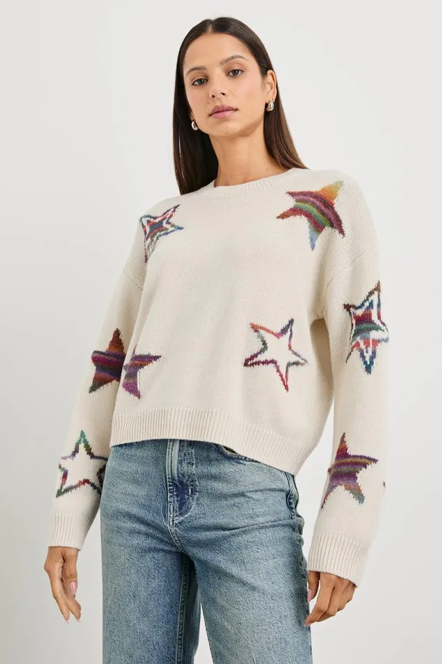 Rails Sweaters Women PERCI SWEATER Ivory Rainbow Multi Stars