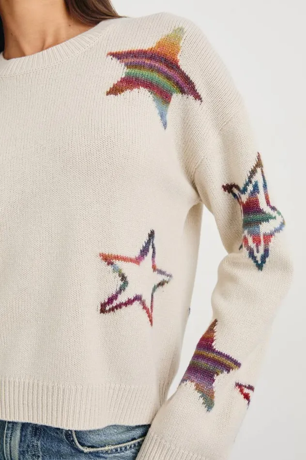 Rails Sweaters Women PERCI SWEATER Ivory Rainbow Multi Stars