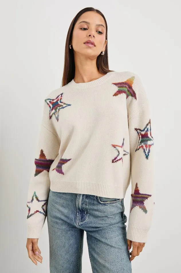 Rails Sweaters Women PERCI SWEATER Ivory Rainbow Multi Stars