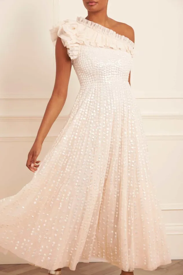 Raindrop OneShoulder Ankle Gown Champagne Women Needle and Thread Dresses