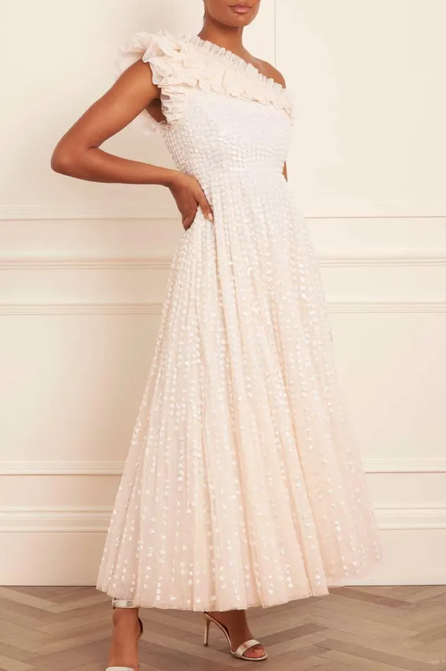 Raindrop OneShoulder Ankle Gown Champagne Women Needle and Thread Dresses
