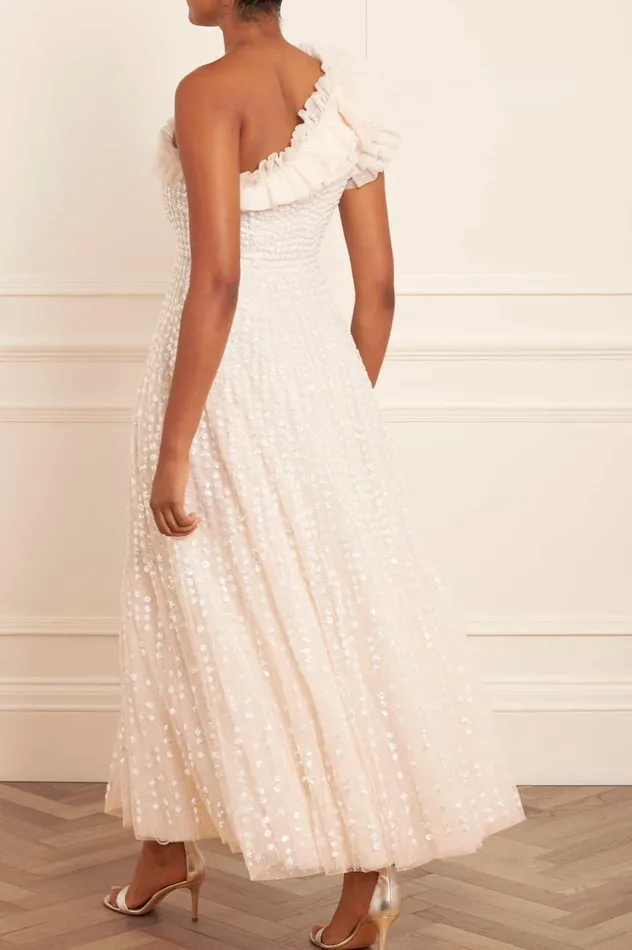 Raindrop OneShoulder Ankle Gown Champagne Women Needle and Thread Dresses
