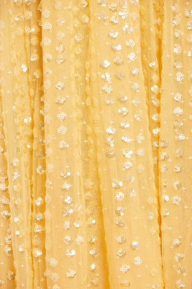 Raindrop Short Sleeve Ankle Gown Yellow Women Needle and Thread Dresses