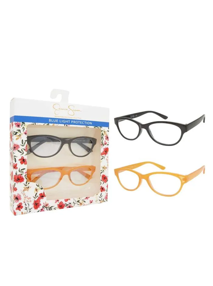 Readers Accessories Jessica Simpson Set Of 2 CatEye Blue Light Readers In Black and Crystal Butterscotch