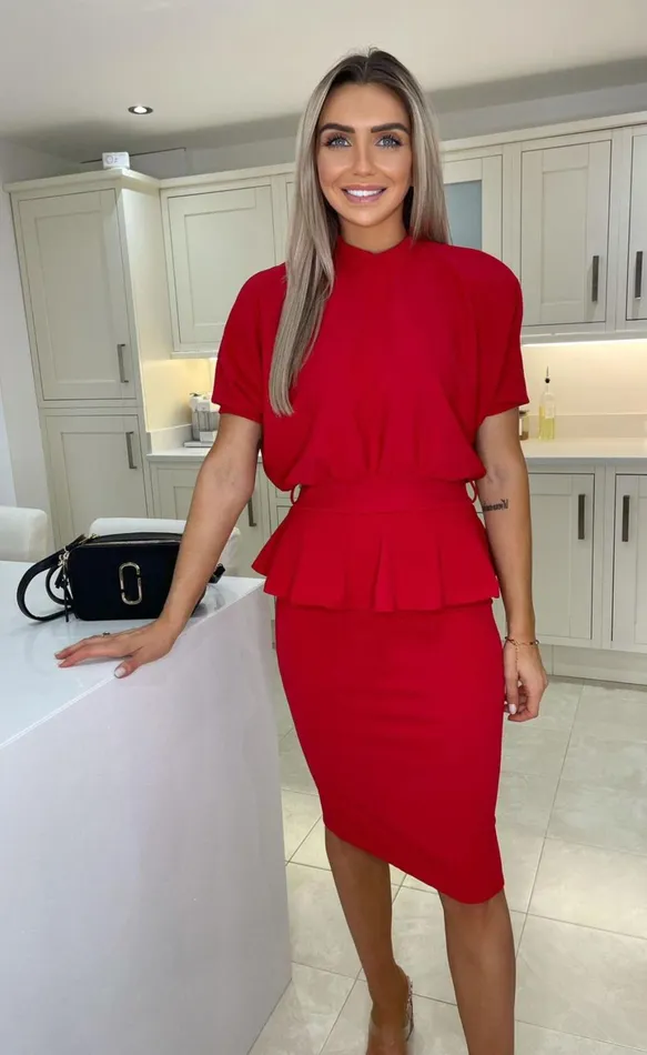 Red Everlyn Cold Shoulder Peplum Midi Dress Women Missfiga Midi Dresses