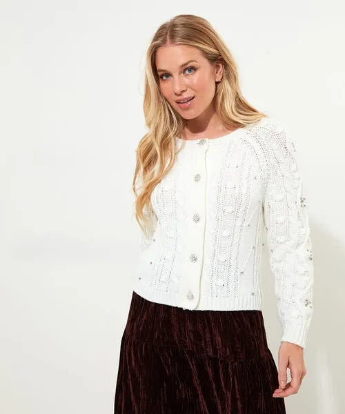Robyn Embellished MultiWay Knit Cream Knitwear and Cardigans Joebrowns Apparel