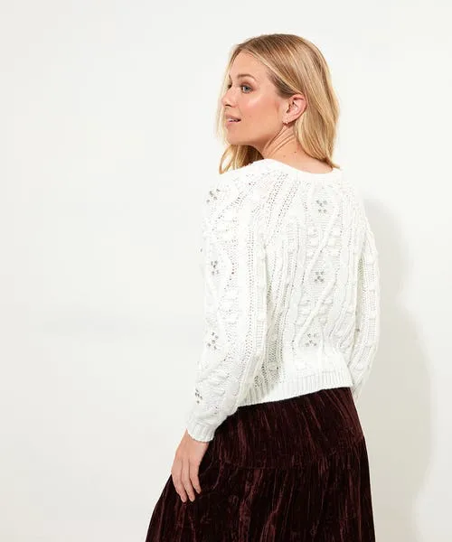 Robyn Embellished MultiWay Knit Cream Knitwear and Cardigans Joebrowns Apparel