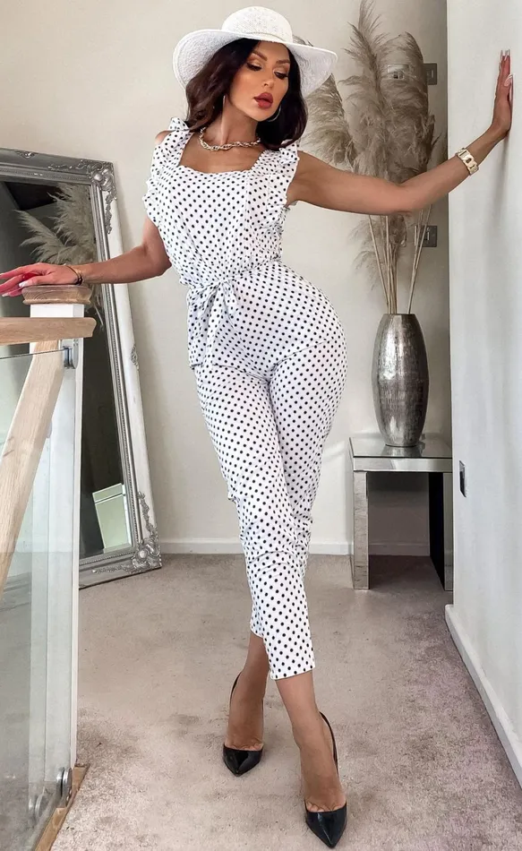Ronnie Ivory Polka Dot Frill Jumpsuit Women Missfiga Jumpsuits