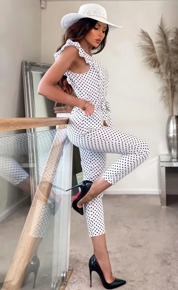 Ronnie Ivory Polka Dot Frill Jumpsuit Women Missfiga Jumpsuits