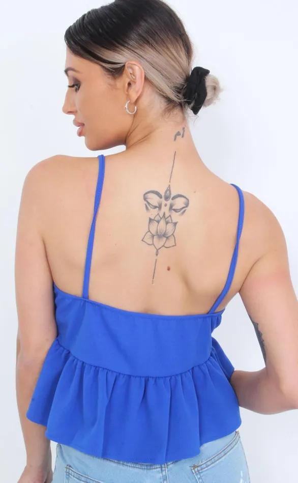 Royal Blue Strappy Tie Detail Peplum Top Women Missfiga Tops