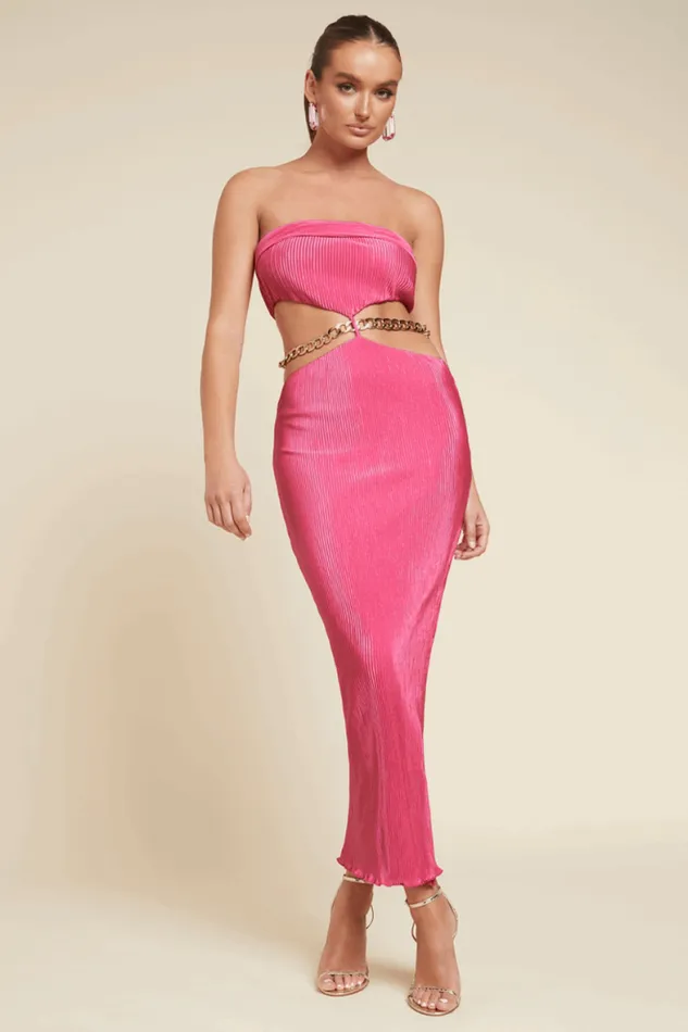 Runaway The Label Midi Shop ASH STRAPLESS DRESS 8211 FUCHSIA