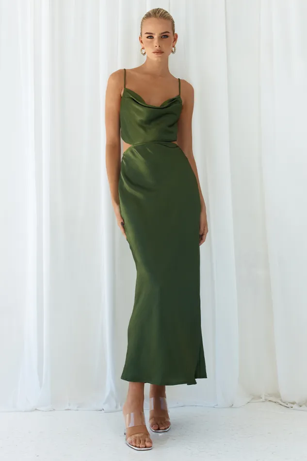 Runaway The Label Midi Shop CARA SLIP DRESS 8211 KHAKI