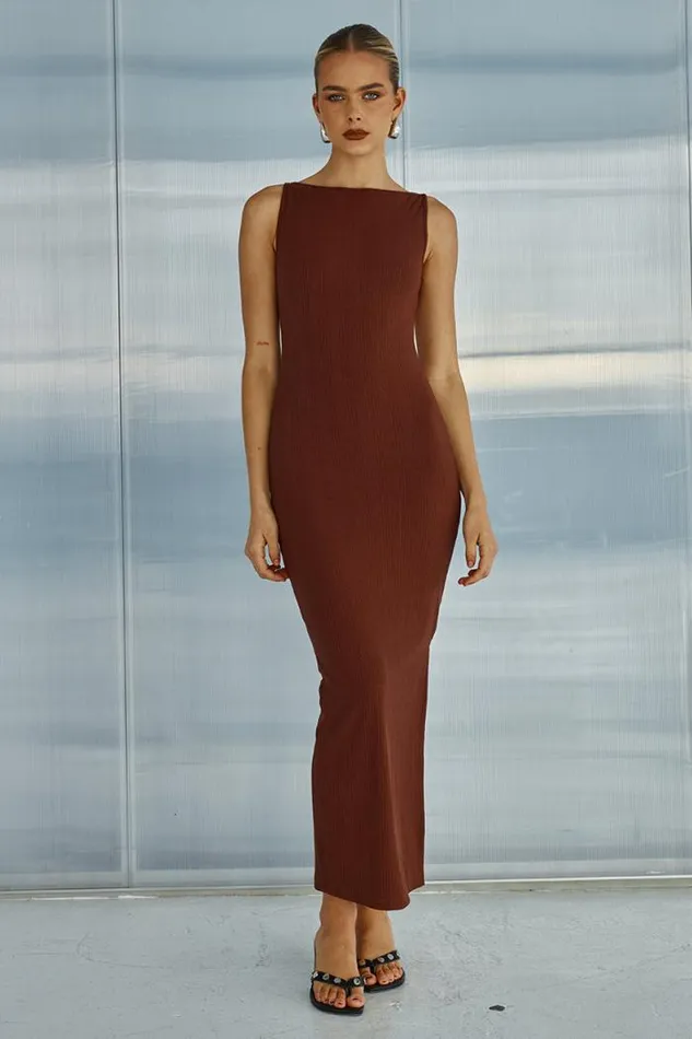 Runaway The Label Midi Shop HUDSON MIDI DRESS 8211 CHOCOLATE