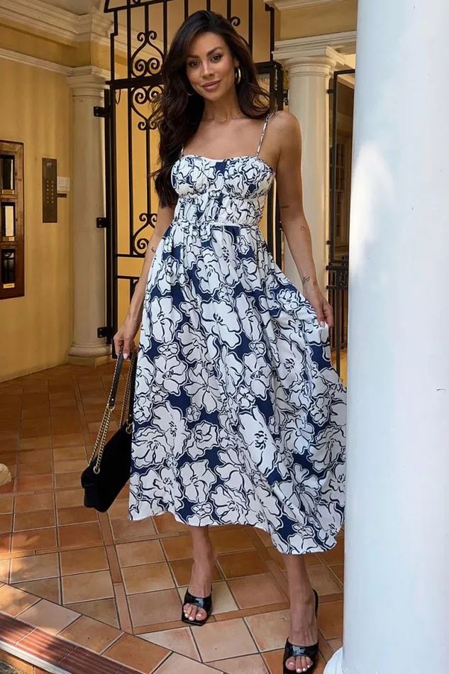 Runaway The Label Midi Shop KELANI ALINE MIDI DRESS 8211 NAVY FLORAL