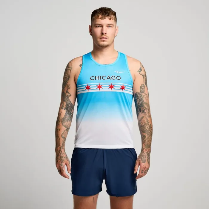 Saucony Tops Men Chicago Stopwatch Graphic Singlet Chicago 2024