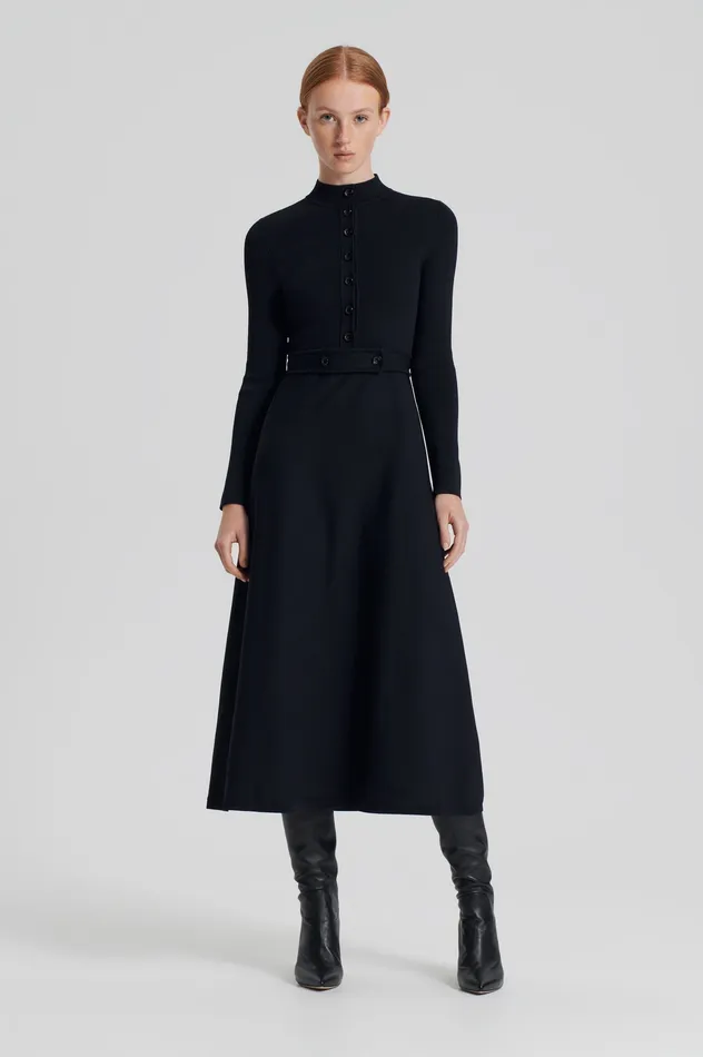 Scanlan Theodore CREPE KNIT BUTTON SOFT DRESS BLACK Women Dresses