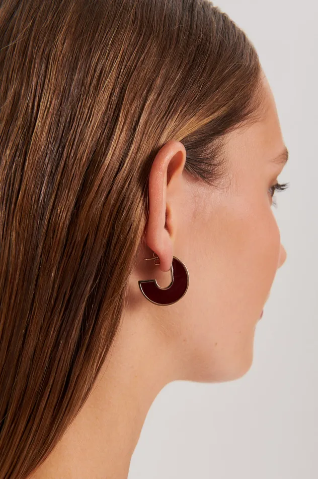 Scanlan Theodore Jewelry Women ENAMEL FLAT HOOP EARRINGS BURGUNDY