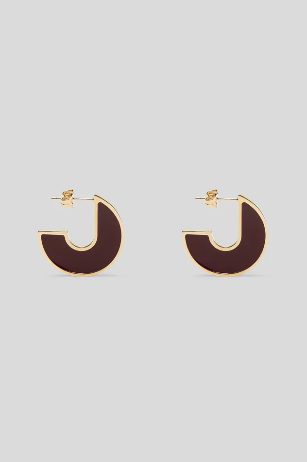 Scanlan Theodore Jewelry Women ENAMEL FLAT HOOP EARRINGS BURGUNDY Scanlan Theodore Jewelry Women ENAMEL FLAT HOOP EARRINGS BURGUNDY