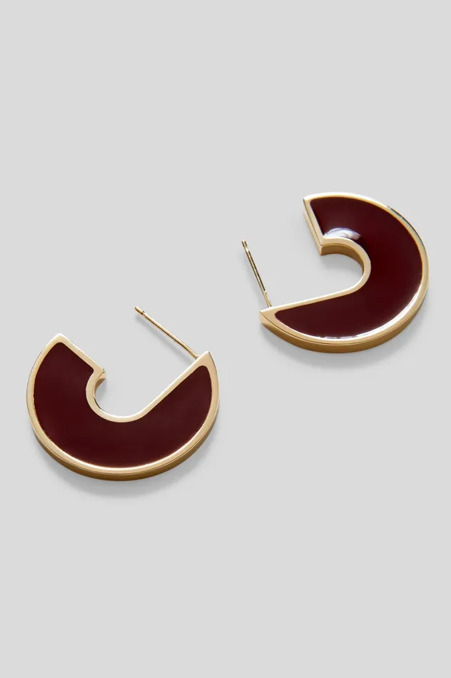 Scanlan Theodore Jewelry Women ENAMEL FLAT HOOP EARRINGS BURGUNDY Scanlan Theodore Jewelry Women ENAMEL FLAT HOOP EARRINGS BURGUNDY