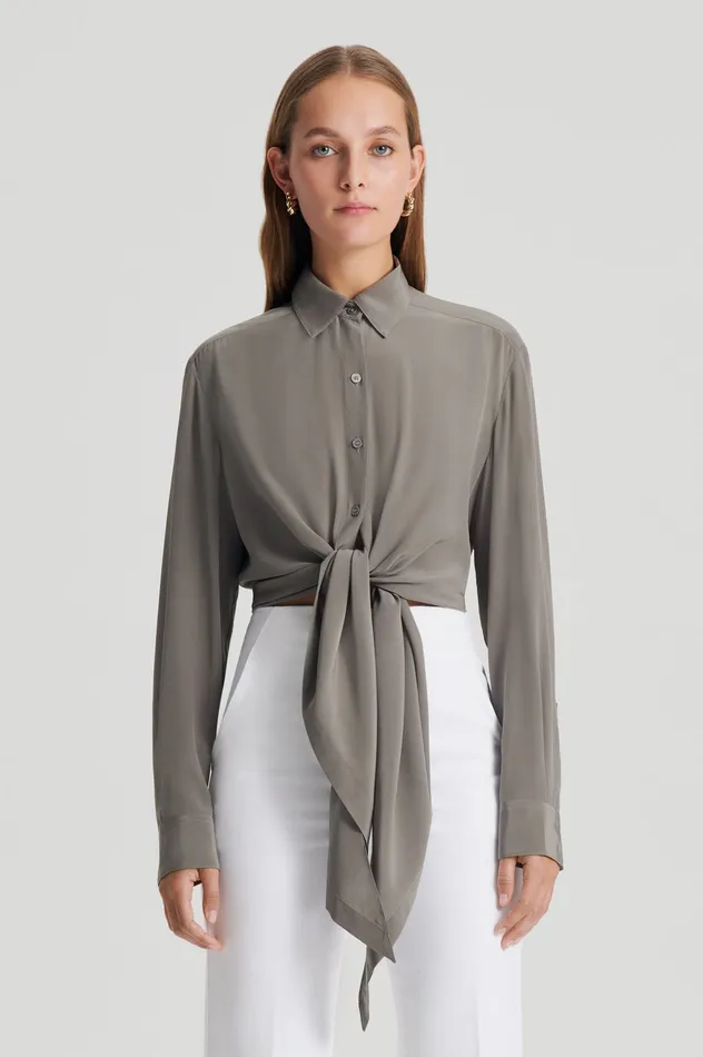 Scanlan Theodore SILK TIE FRONT SHIRT TAUPE Women Shirts