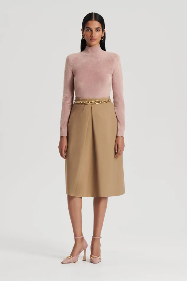 Scanlan Theodore Tops Women VELVET SHOULDER PAD SWEATER NUDE