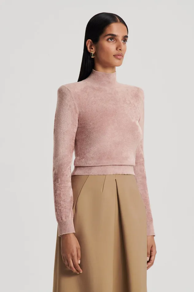 Scanlan Theodore Tops Women VELVET SHOULDER PAD SWEATER NUDE Scanlan Theodore Tops Women VELVET SHOULDER PAD SWEATER NUDE
