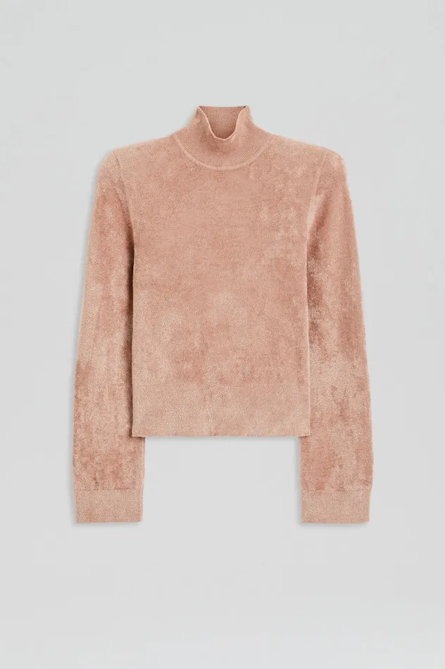 Scanlan Theodore Tops Women VELVET SHOULDER PAD SWEATER NUDE Scanlan Theodore Tops Women VELVET SHOULDER PAD SWEATER NUDE